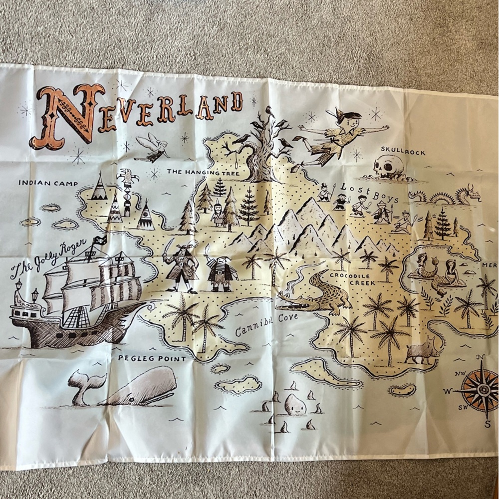 Neverland Map Decorative Tapestry Flag- Beige & Black